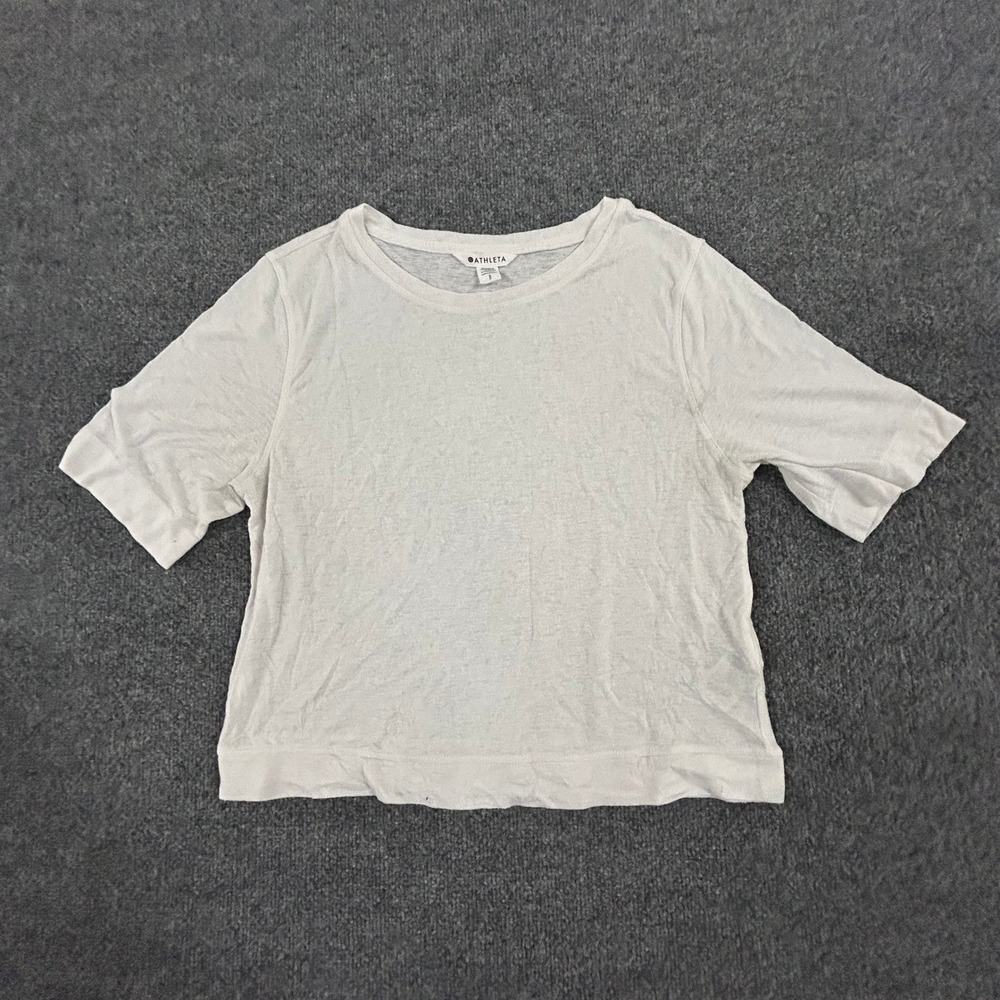 Athleta Top Womens Size S White Short Sleeve Relaxed Fit Slub Knit Casual Tee